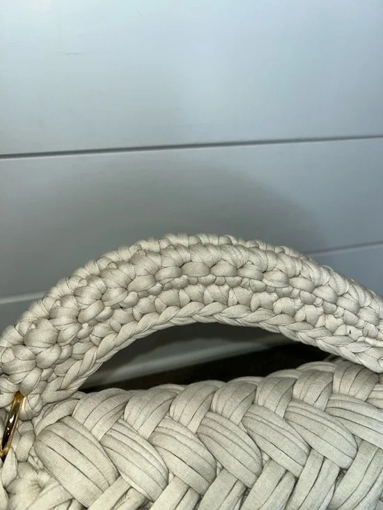 Handmade Luxury Artisan Crochet Flap Bag - Cream/Gold Crossbody Bag - Picture 7 of 8